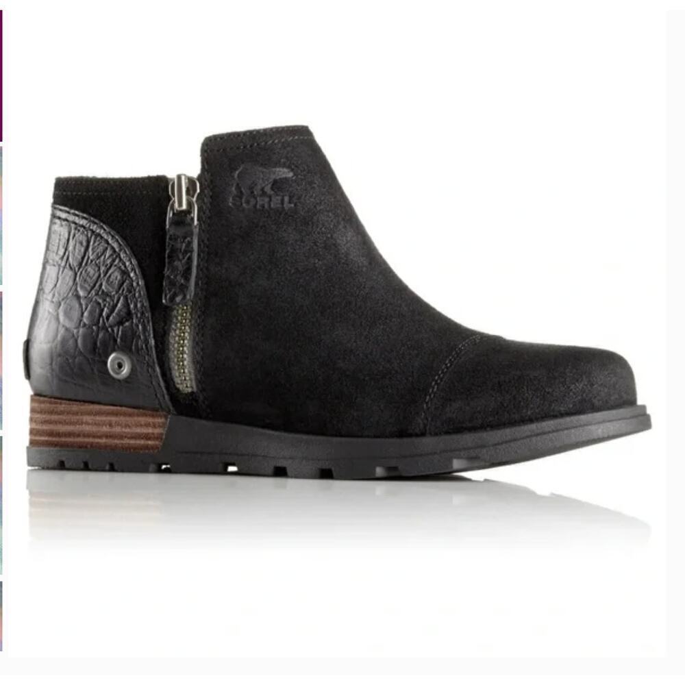 Sorel Major Low Black Suede Leather Ankle Booties Side Zip Sz 7